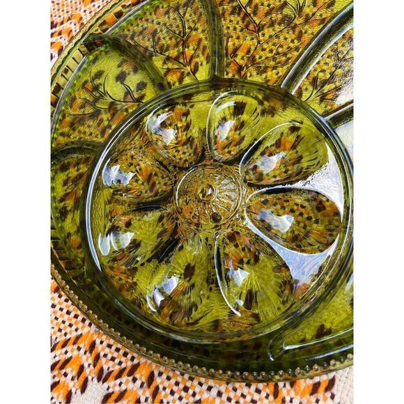 Indiana Glass Green Deviled Egg and Relish Platter - Picture 5 of 6